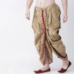 Men Beige & Red Printed Dupion Silk Dhoti Pants