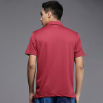 Men Coral Pink Self Striped Polo Collar Loose T-shirt