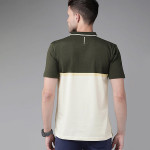 Men Olive Green & Yellow Colourblocked Polo Collar Active Fit T-shirt
