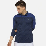 Men Blue Colourblocked Polo Collar Sports T-shirt
