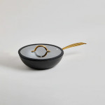 Signature Series Black & Gold-Toned Aluminum Frying Wok with Glass Lid