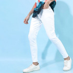Men White Tapered Fit Mid-Rise Clean Look Stretchable Jeans