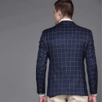 Men Navy Blue & Beige Slim Fit Checked Single Breasted Smart Casual Blazer