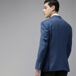 Men Blue Self-Design Slim-Fit Single-Breasted Formal Blazer