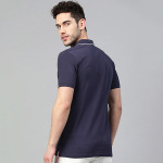 Men Navy Blue Solid Polo Collar T-shirt