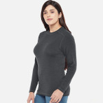 Women Charcoal Grey Pack of 2 Solid Merino Wool & Bamboo Full Sleeves Thermal Tops