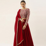 Maroon Embroidered Thread Work Ready to Wear Lehenga & Blouse With Dupatta