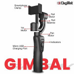 DIGITEK® 3-Axis Handheld Gimbal Stabilizer for Smartphones & Gopro with Face & Object Tracking Motion, Various Time Lapse Features & Upto 12 hrs. Oper