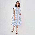 Blue Striped Maternity Shirt Midi Dress
