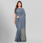 Grey & Gold-Toned Embellished Sequinned Pure Georgette Saree