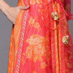 Orange Striped Ethnic Maxi Dress