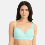 Turquoise Blue Solid Non-Wired Lightly Padded T-shirt Bra