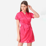 Pink Solid Satin Nightwear Set