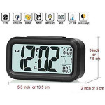 CASE PLUS Digital Smart Backlight Battery Operated Alarm Table Clock with Automatic Sensor, Date & Temperature (Black) (Black Alarm Clock)