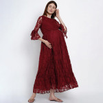 Women Maroon Maternity Self Design Maxi Dress