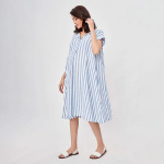 Blue Striped Maternity Shirt Midi Dress