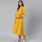 Women Mustard Yellow & Off-White Printed Pure Cotton Maternity A-Line Dress
