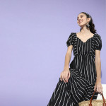 Black & White Striped Crepe Maxi Dress