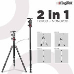 Digitek DTR 520 BH (60 Inch)(152cm) Professional Aluminum Tripod Cum Monopod with Swivel Pan Head, for DSLR Camera