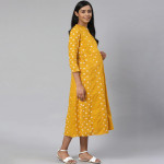 Women Mustard Yellow & Off-White Printed Pure Cotton Maternity A-Line Dress