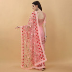 Pink & Red Floral Embroidered Net Heavy Work Saree
