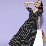 Black & White Striped Crepe Maxi Dress