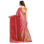 Pink & Mustard Yellow Ethnic Motifs Woven Design Half & Half Kanjeevaram Saree