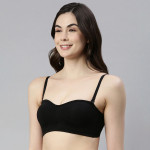 Black Non-Wired Non Padded Full Coverage Balconette Bra With Detachable Straps A019