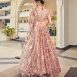 Peach-Coloured & Gold-Toned Embellished Sequinned Semi-Stitched Lehenga & Unstitched Blouse With