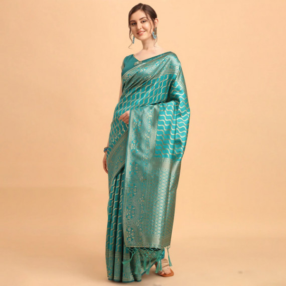 https://fashionrise.in/products/green-gold-toned-silk-blend-fusion-leheriya-saree
