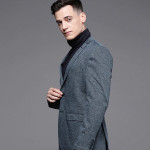 Men Navy Blue Self-Design Super Slim Fit Single-Breasted Blazer